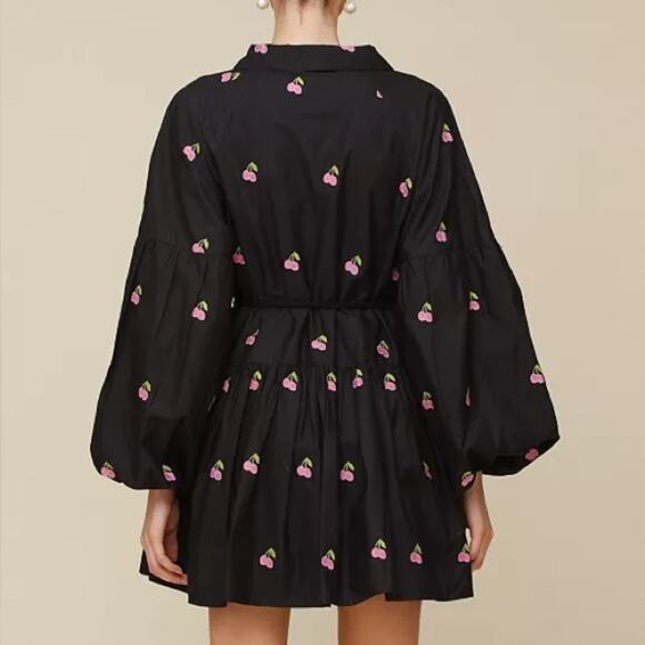 Avec Les Filles Women's Embroidered Ruffled-Hem Shirt Dress Black Sz 12 NWT - Picture 4 of 8